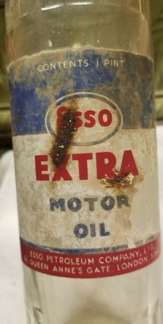 1930s Pint Esso Extra Motor Oil Petroleum Company London Gas Station Oil Bottle