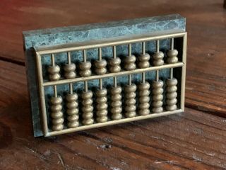 Vintage Brass Abacus On Green Marble Base / Small Paperweight