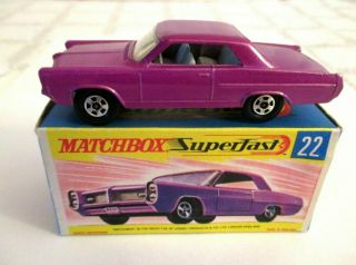Vintage Matchbox Superfast - No.  22 - Pontiac Gp Sports Coupe - Light Purple W Box