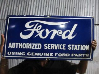Porcelain Ford Authorized Service Station Enamel Sign Size 30 " X 15 " Inches