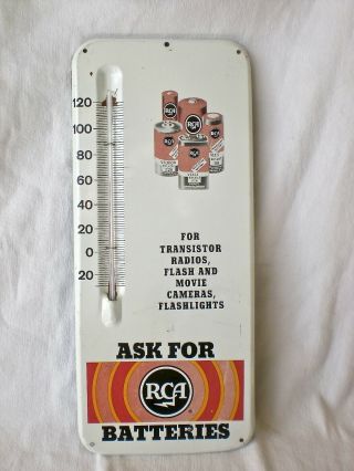 Vtg Rca Batteries Thermometer Advertising Sign Store Display Tin Gas & Oil