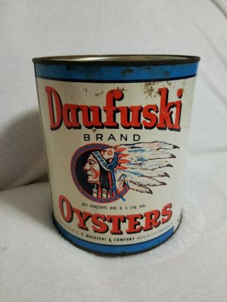 Vintage Daufuski Oyster Can 1 Galllon Maggioni & Co Savanah,  Ga