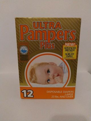 Vintage Collectible Diapers 1987 Ultra Pampers Plus Size Large Plastic 6
