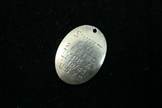 Vintage Sterling Silver Ww2 United States Marine Corps Dog Tag - Usmc Wwii