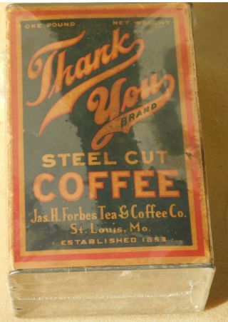 Thank You Brand Steel Cut Coffee Jas.  H.  Forbes 1915 Coffee Tin & Cardboard Box
