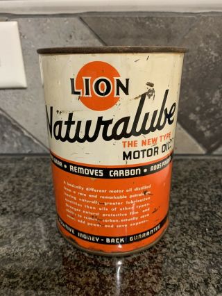 Vintage Lion Naturalube Motor Oil Empty 1 Quart Can