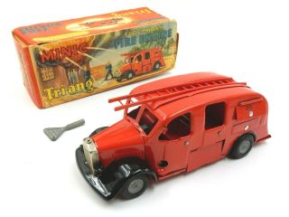 Vintage Tri - Ang Minic Clockwork Fire Engine Boxed Wind Up Toy Truck Made In Uk