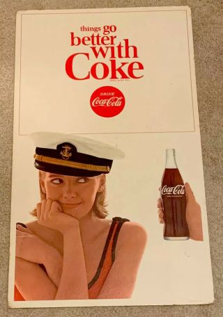 1960 Litho Coca Cola Canada 16” X 27” Cardboard Bottle Sign