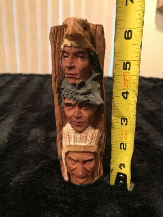 Vintage Indian Totem Pole Ceramic Hand Painted Display Chief Wolf Eagle 6 1/2”