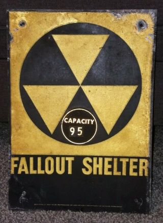 Authentic Vintage Fallout Shelter Capacity 95 Sign Us Gov Issue 14 X 10 Small