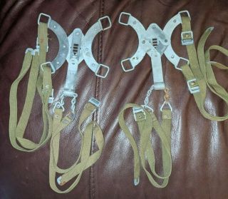 Vintage 2) Pair WWII Military Strap - On Crampons Ice or Snow marked Winoco U.  S. 2