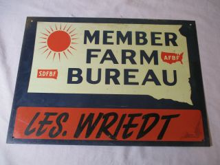 Vintage 10x14 Metal Sign Member Farm Bureau Les.  Wriedt S.  D.  F.  B.  F.  A.  F.  B.  F 1835
