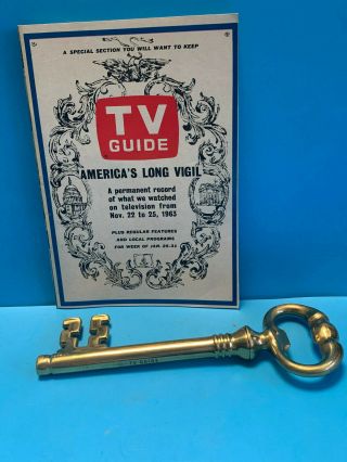 Old Vtg Collectible Brass Tv Guide Skeleton Key Hidden Letter Opener & Book
