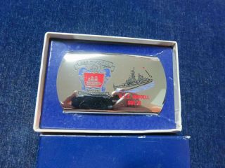 Orig Vintage Boxed Usn Zippo Belt Buckle " Uss Waddell - Ddg 24 " Us Navy