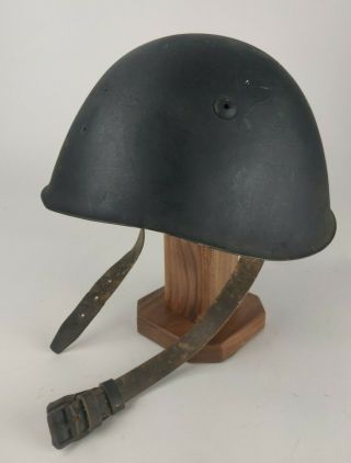 Wwii Ww2 Italian Army M33 Black Steel Helmet W/ Liner Stamped Chinstrap Size 57