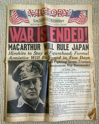 Wwii War Ends August 15,  1945 Los Angeles Examiner Newspaper