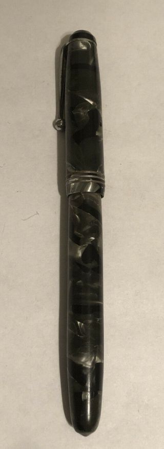 Vintage Sec.  S.  Parker Usa Fountain Pen Marble Looking Gray Silver Black