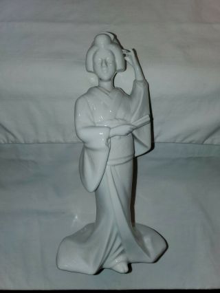 Japanese White Geisha Girl Porcelain Figurine 10 "