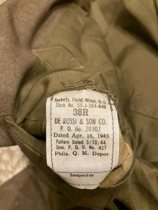 Ww2 Wwii Us Army Ike Jacket 38r Od Wool 1945