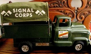 1950 ' S BUDDY L ARMY SIGNAL CORPS CANOPY COVERED PRESSED STEEL TRUCK 2