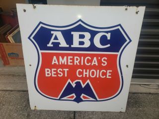 Vintage Double Sided Porcelain Sign Abc America 