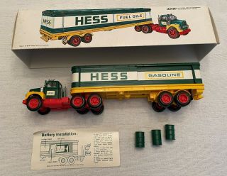 Vintage 1976 Hess Toy Truck Gasoline Fuel Oils Amerada With Barrels,  Box
