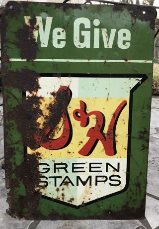 We Give S&h Green Stamps 2 Side 30 " X 20 " Metal Sign Stout Sign Co.  1950s