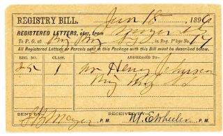1896 Bigbug Arizona Territory Cancel On Post Office Registry Bill Very Rare
