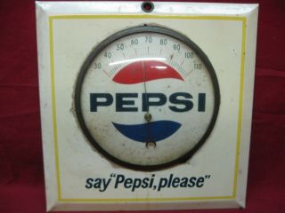 Vintage Pepsi Cola Advertising Tin Litho Say Pepsi Please Thermometer