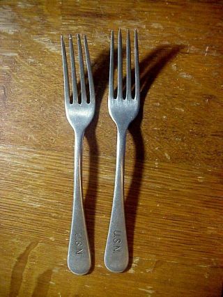 2 Wwii U.  S.  N.  Navy 7 Inch Dinner Forks By Silco Stainless