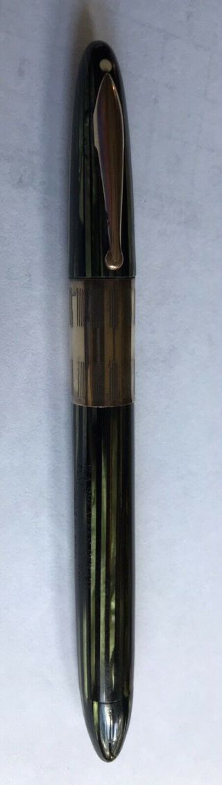 Vintage Sheaffer Green Strip Fountain Pen With Transparent Barrel 14k Nib.