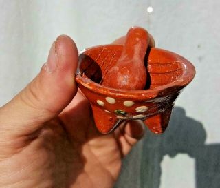 Mexican Pre Columbian Style Miniature Clay Molcajete Maya Mortar Grinder Mexico