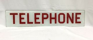 Vintage Glass Telephone Phone Booth Sign White Wiith Red Lettering