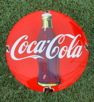 Vintage Coca Cola Porcelain Sign Gas Oil Soda Pop Dealer Coke Bottle Pump Plate