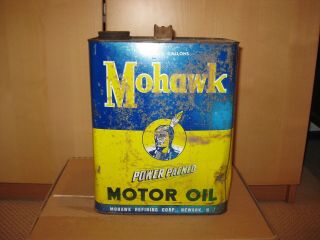 Vintage Mohawk Motor Oil Can 2 Gallon Newark,  Jersey Native American Indian