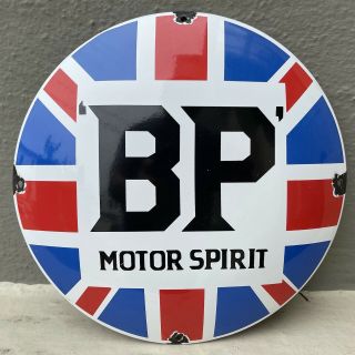 Vintage Bp Motor Spirit Porcelain Sign Gas Oil British Petroleum Pump Plate