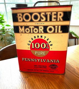 Vintage Booster 2 Gallon Motor Oil Can Empty In With1936 Graphics