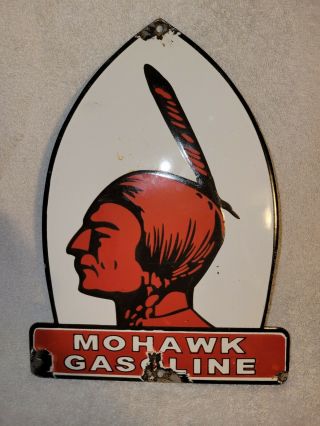 Vintage Mohawk Porcelain Sign Pump Plate Gas Station Gas Oil