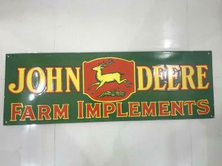 John Deer Farm Implements 36x12 Single Sided Porcelain Enamel Sign