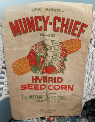 Vintage Muncy - Chief Hybrid Seed Corn Hoffman Seed & Grain Pa Cloth Sack Bag