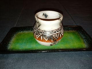 Native American Navajo Horsehair Pottery Pot Signed Tannia Smith With Card 2