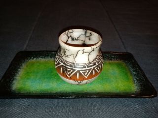 Native American Navajo Horsehair Pottery Pot Signed Tannia Smith With Card 3