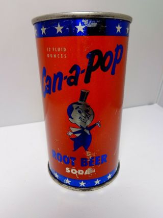 Can - A Pop Root Beer Soda Pre Zip Flat Top Can " Silver Face " Peoria,  Illinois