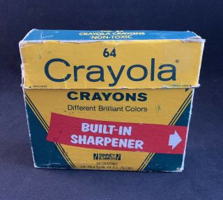 Vintage 64 Crayola Crayons W/ Built - In Sharpener By Binney & Smith