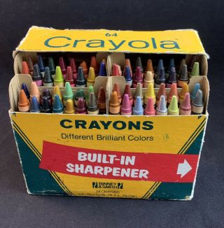 Vintage 64 Crayola Crayons w/ Built - in Sharpener by Binney & Smith 2
