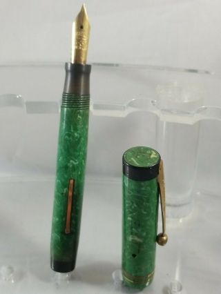 Sheaffer 5 - 30 Flat Top Fountain Pen - Jade Green Lever Filler - Matching 14k Nib
