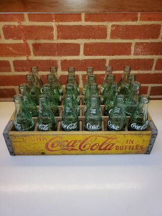 Vintage Yellow Wooden Crate Coke Coca - Cola 24pk 6.  5oz Green Glass Bottles