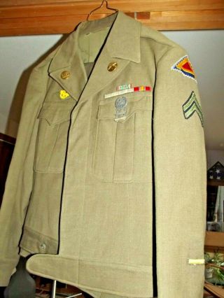 Ww2 Wool Ike Jacket And Pants; Plus Ruptured Duck & Korean Service Ribbons 36r