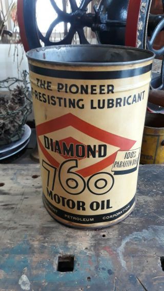 Vintage Diamond " 760 " Motor Oil Can 5 Quart Qt.  The Pioneer