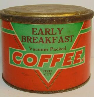 Rare Old Vintage 1930s Early Breakfast Coffee Tin 1 Pound Kirksville Missouri Mo